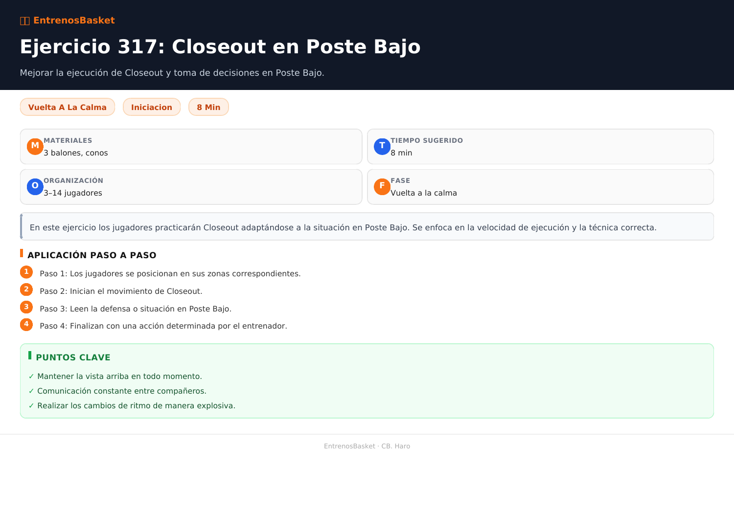 Ejercicio 317: Closeout en Poste Bajo