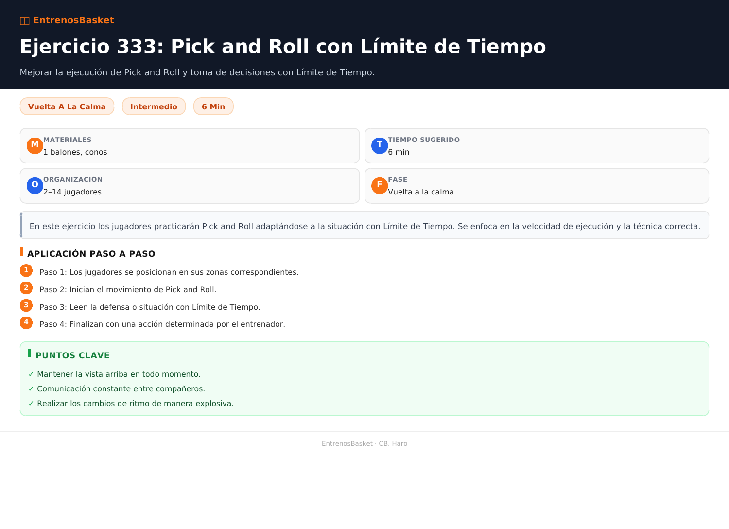 Ejercicio 333: Pick and Roll con Límite de Tiempo