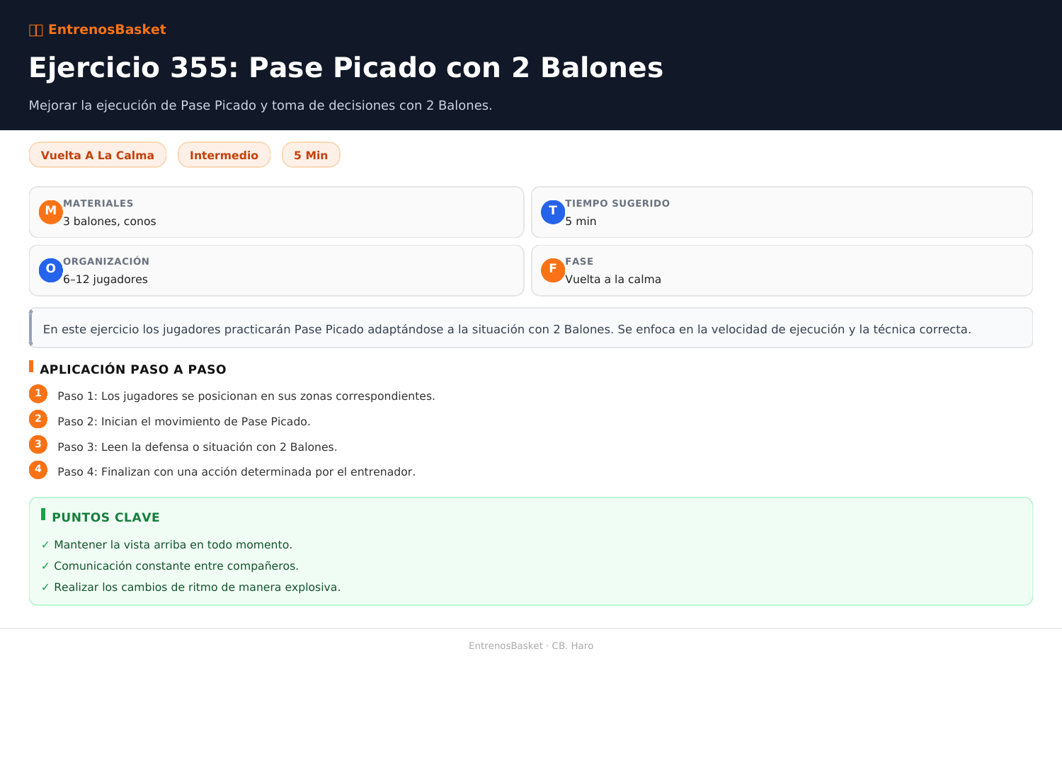 Ejercicio 355: Pase Picado con 2 Balones