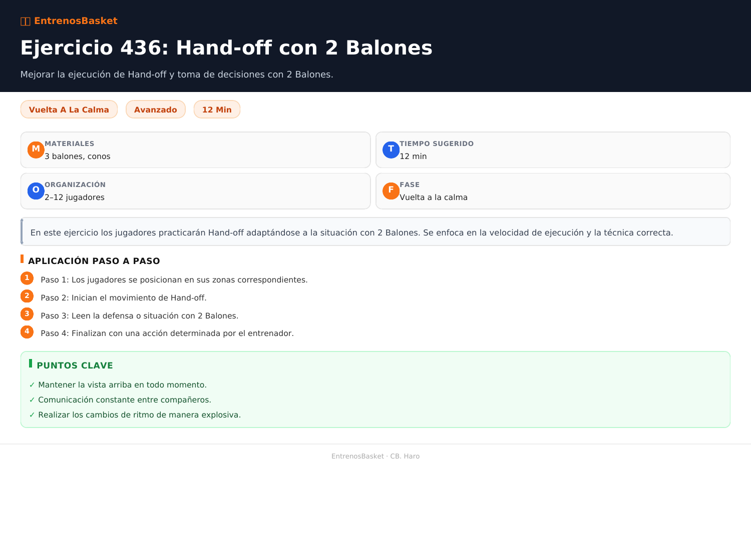Ejercicio 436: Hand-off con 2 Balones
