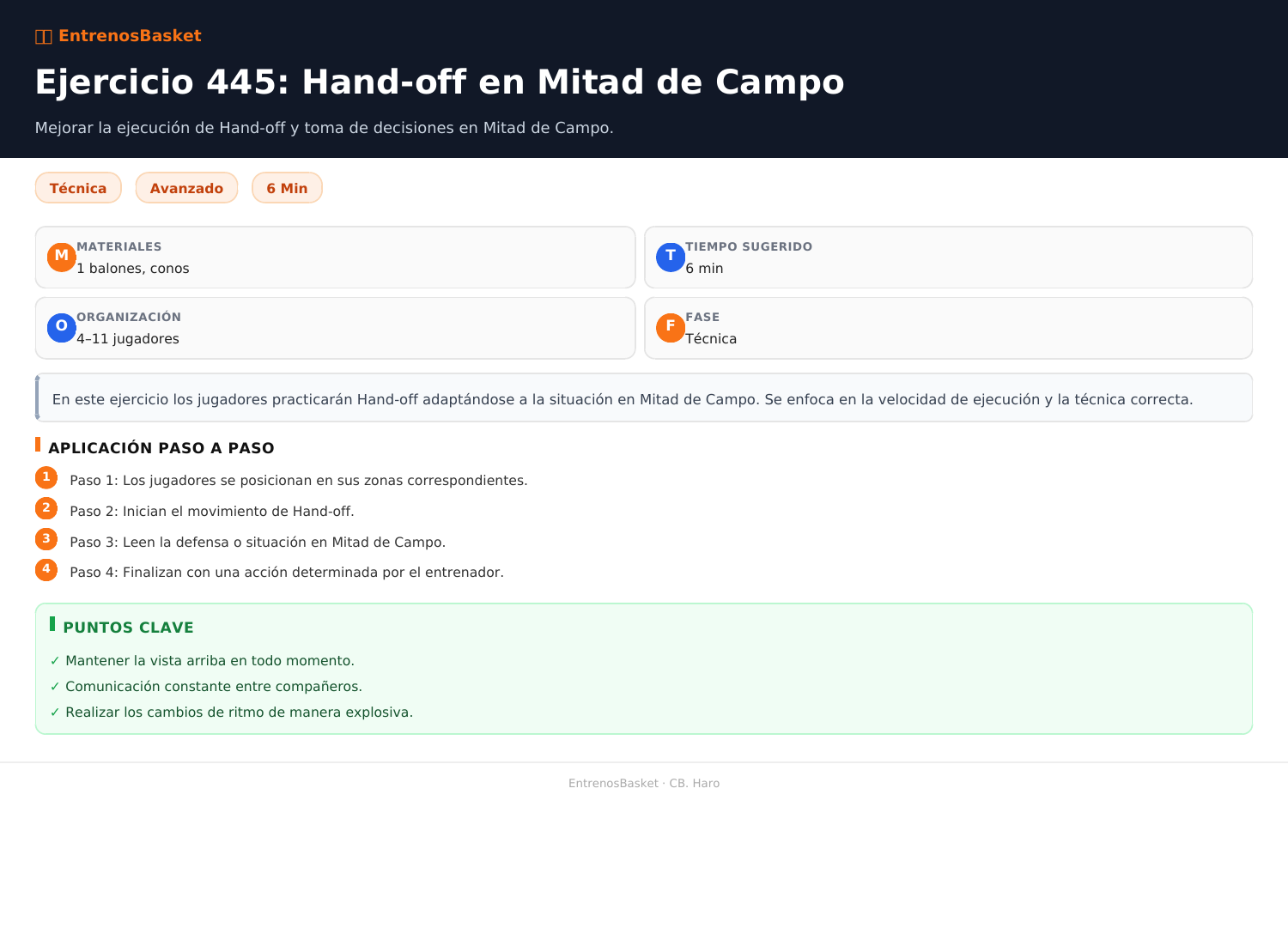 Ejercicio 445: Hand-off en Mitad de Campo