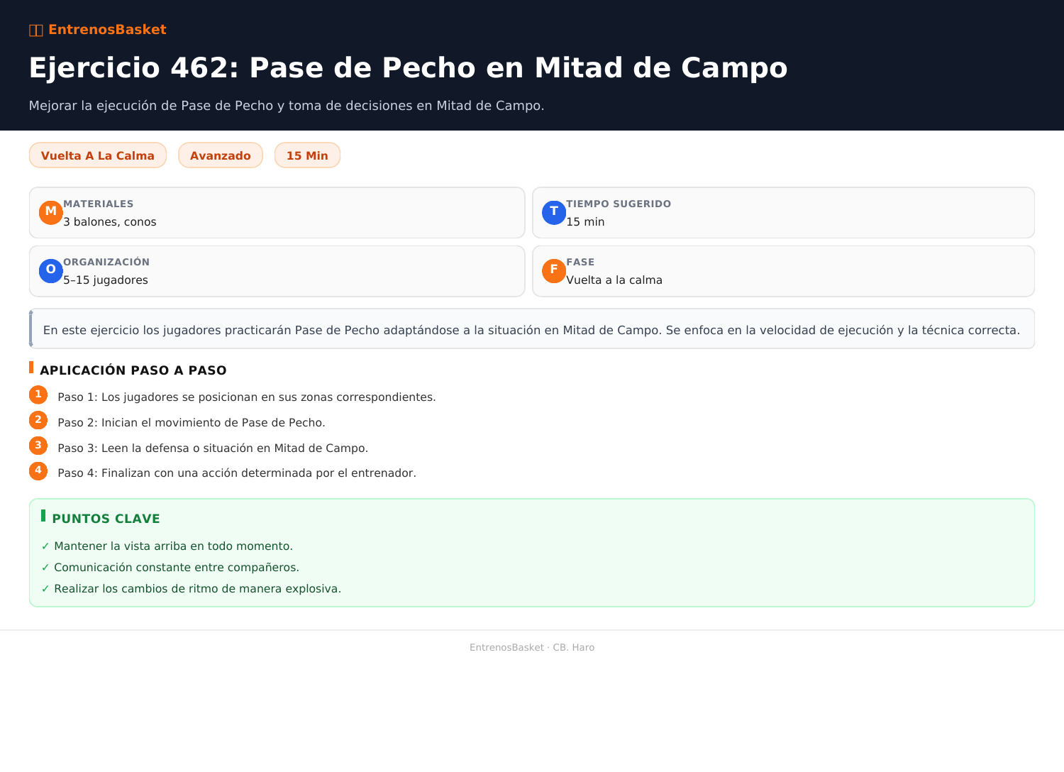Ejercicio 462: Pase de Pecho en Mitad de Campo