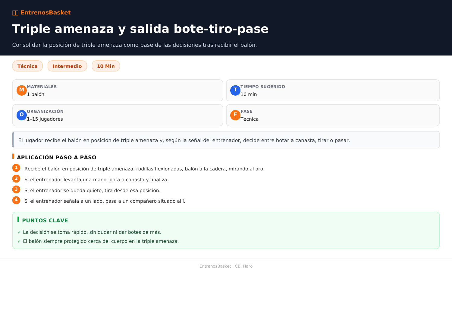Triple amenaza y salida bote-tiro-pase