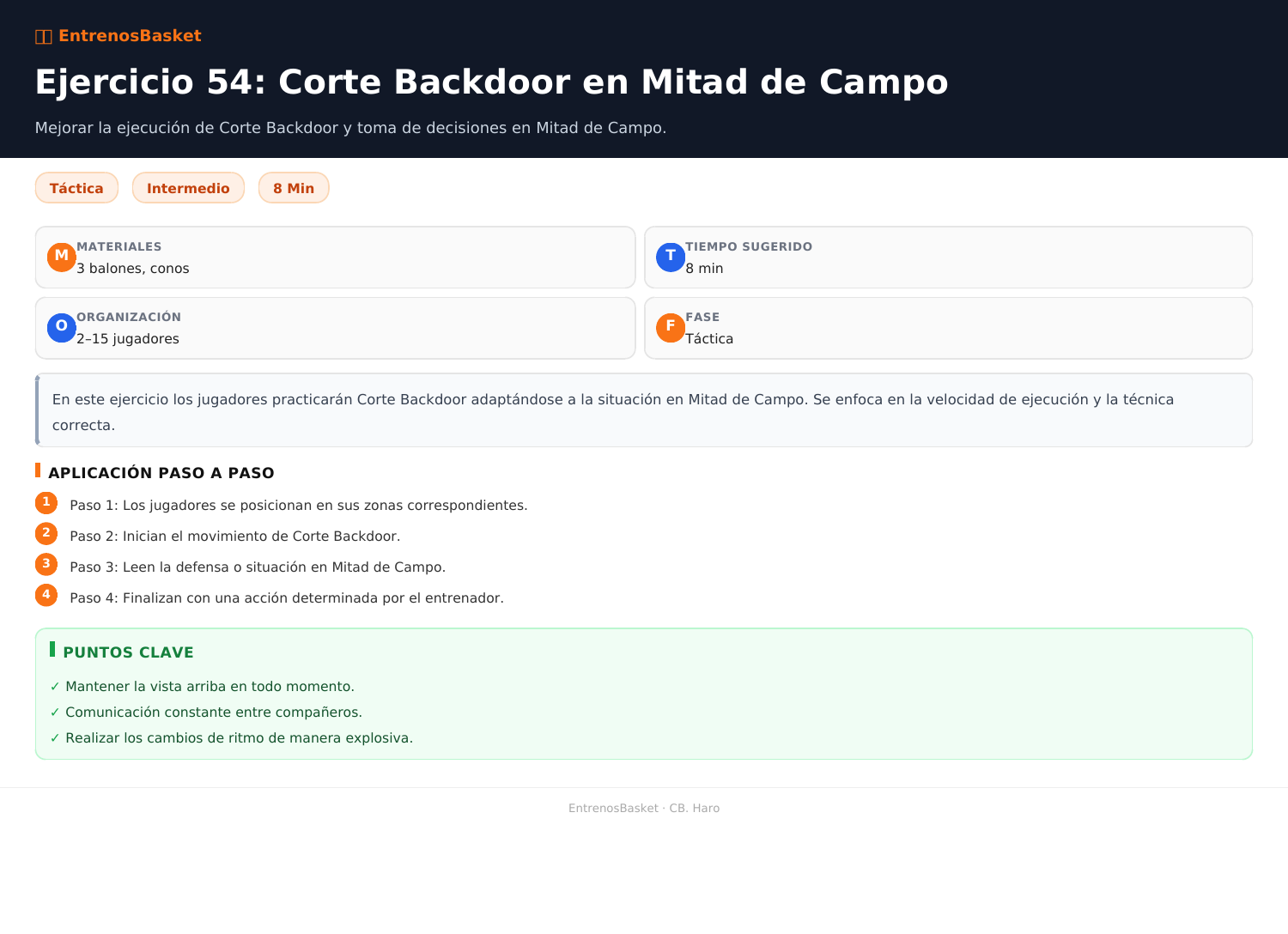 Ejercicio 54: Corte Backdoor en Mitad de Campo