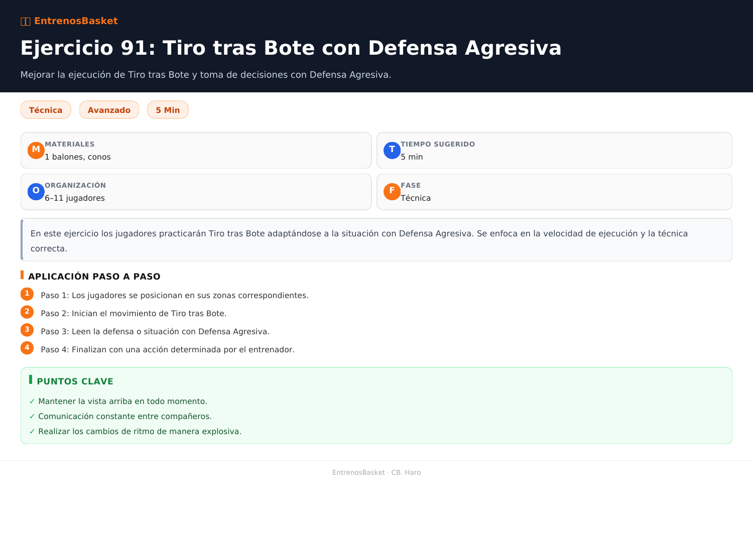 Ejercicio 91: Tiro tras Bote con Defensa Agresiva