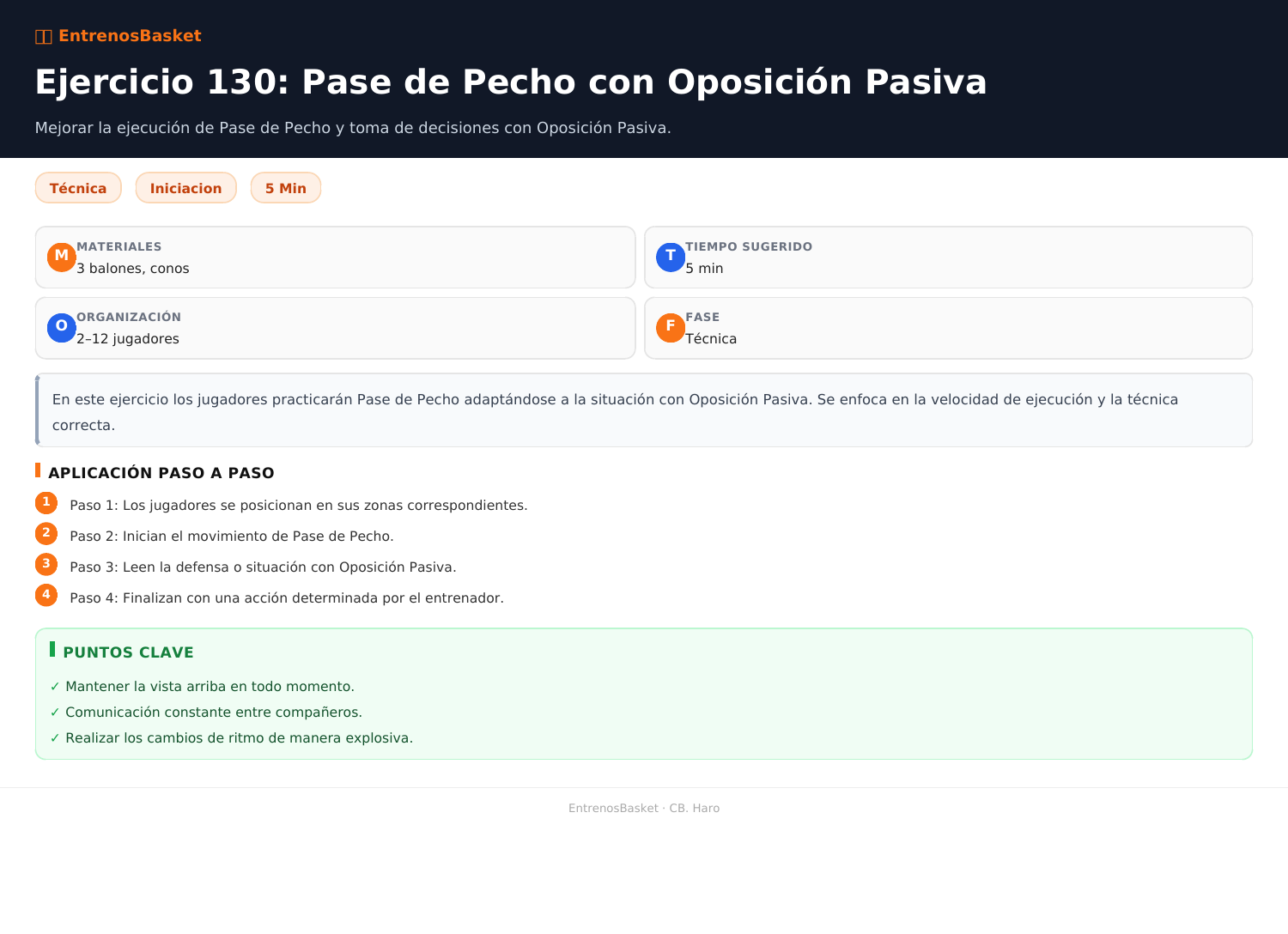Ejercicio 130: Pase de Pecho con Oposición Pasiva