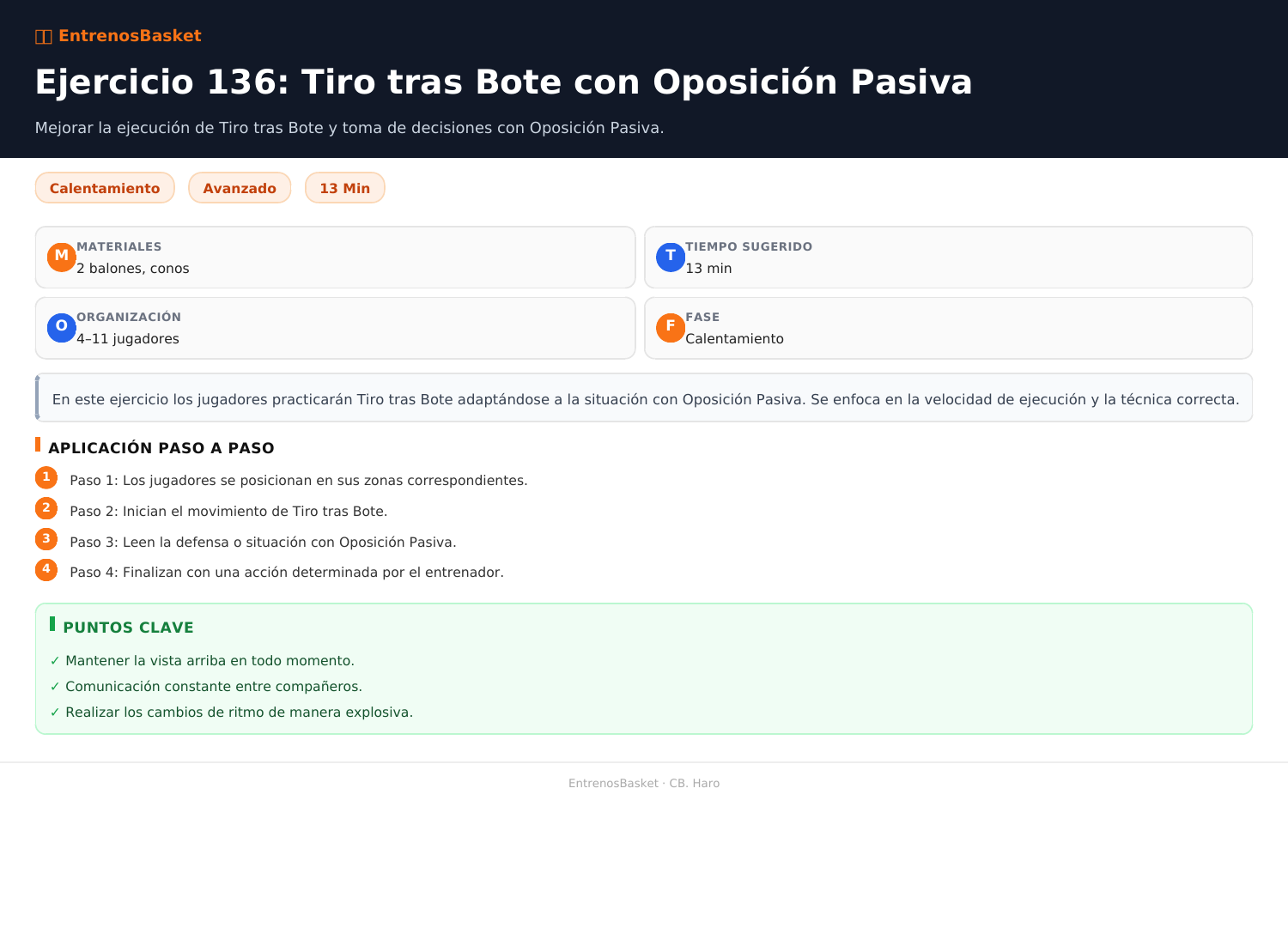 Ejercicio 136: Tiro tras Bote con Oposición Pasiva