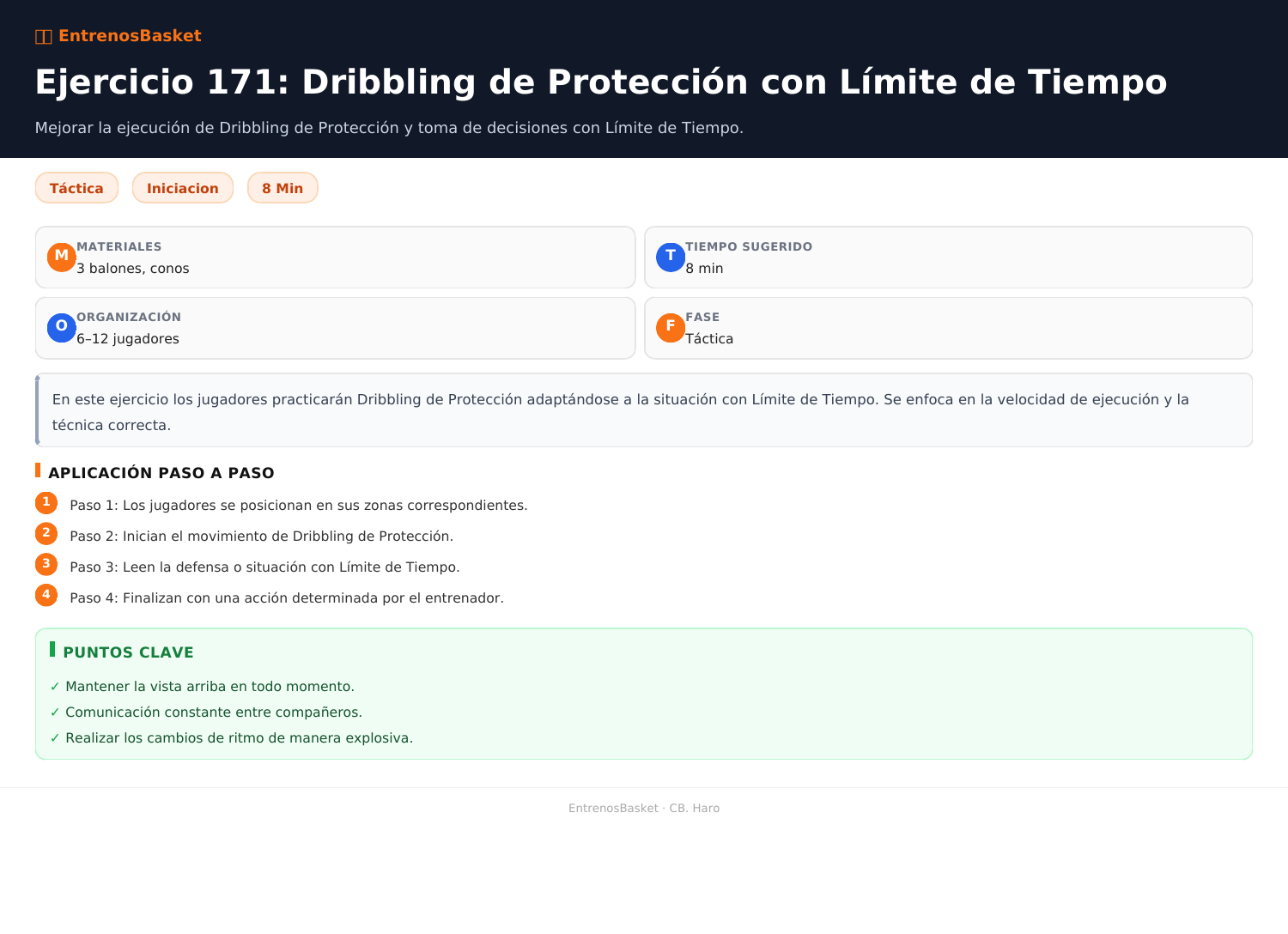 Ejercicio 171: Dribbling de Protección con Límite de Tiempo