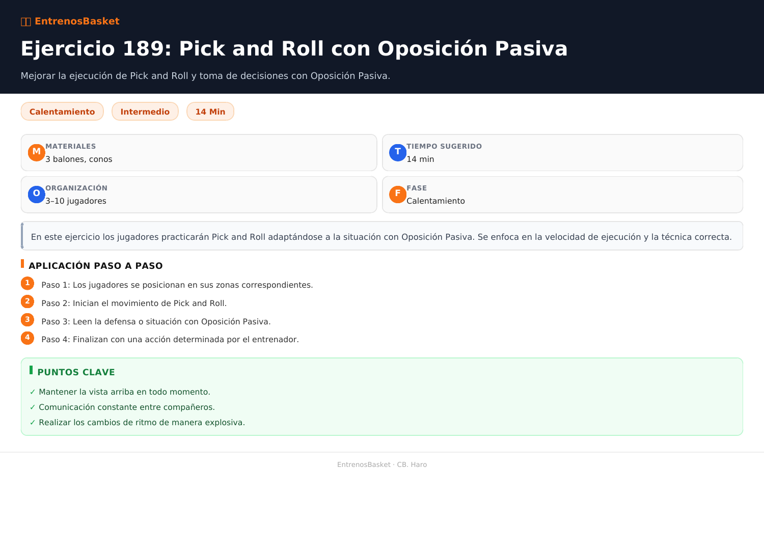 Ejercicio 189: Pick and Roll con Oposición Pasiva