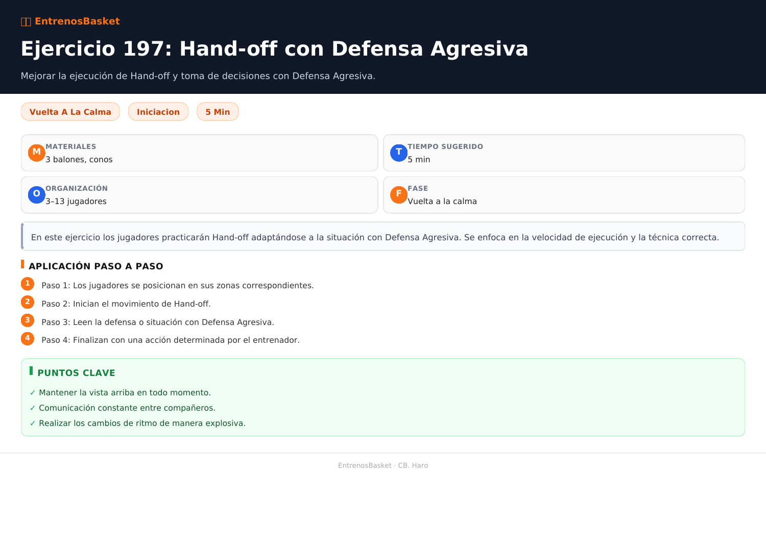 Ejercicio 197: Hand-off con Defensa Agresiva