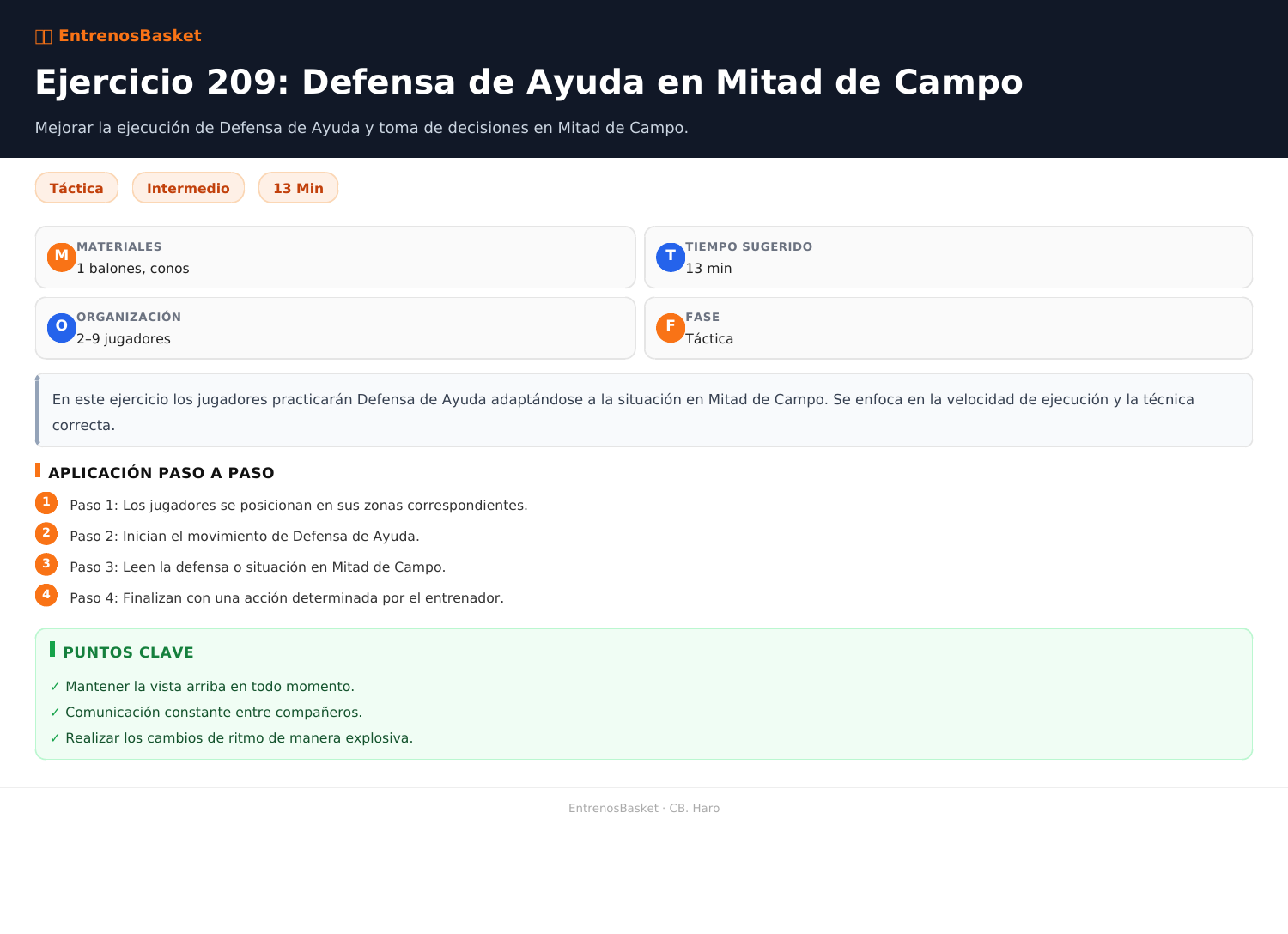 Ejercicio 209: Defensa de Ayuda en Mitad de Campo