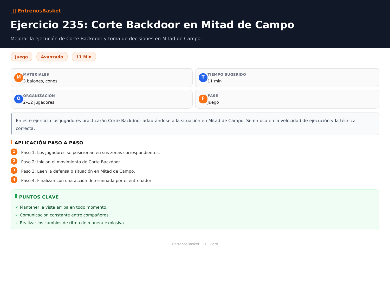 Ejercicio 235: Corte Backdoor en Mitad de Campo
