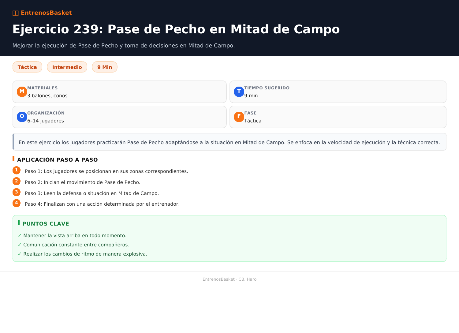 Ejercicio 239: Pase de Pecho en Mitad de Campo