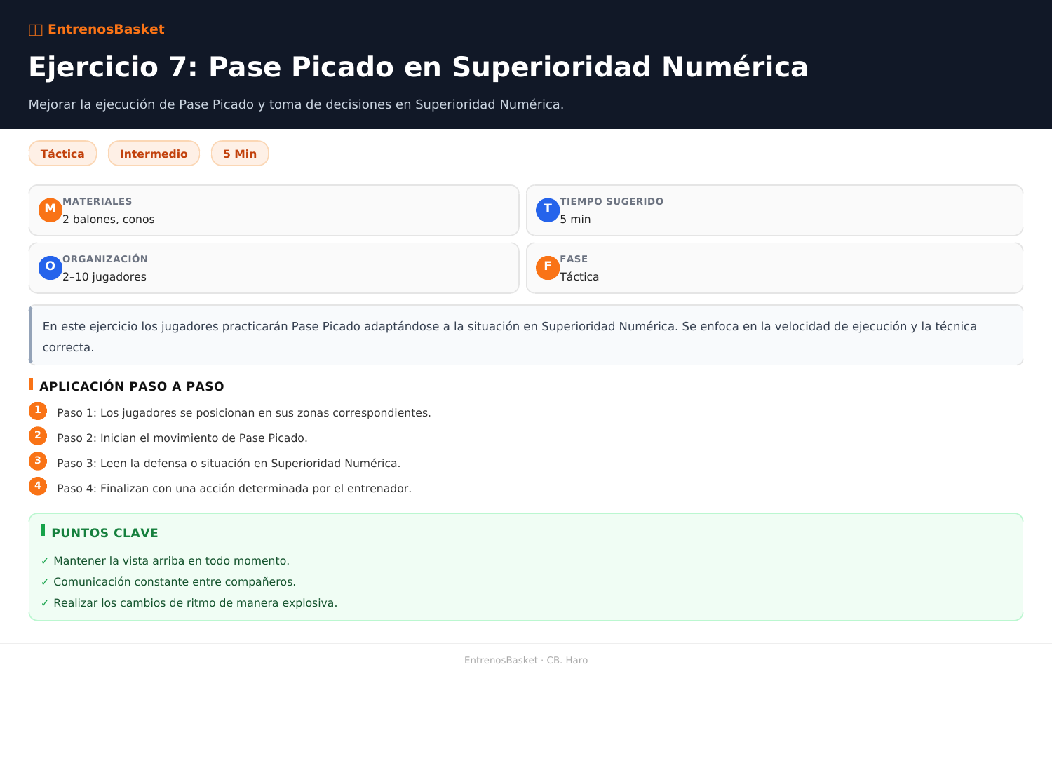 Ejercicio 7: Pase Picado en Superioridad Numérica
