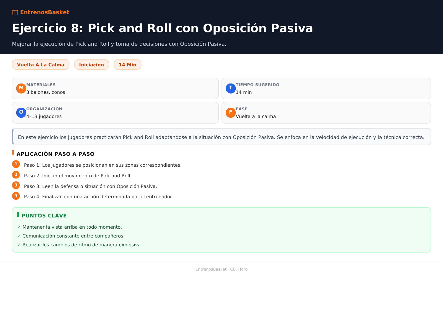 Ejercicio 8: Pick and Roll con Oposición Pasiva