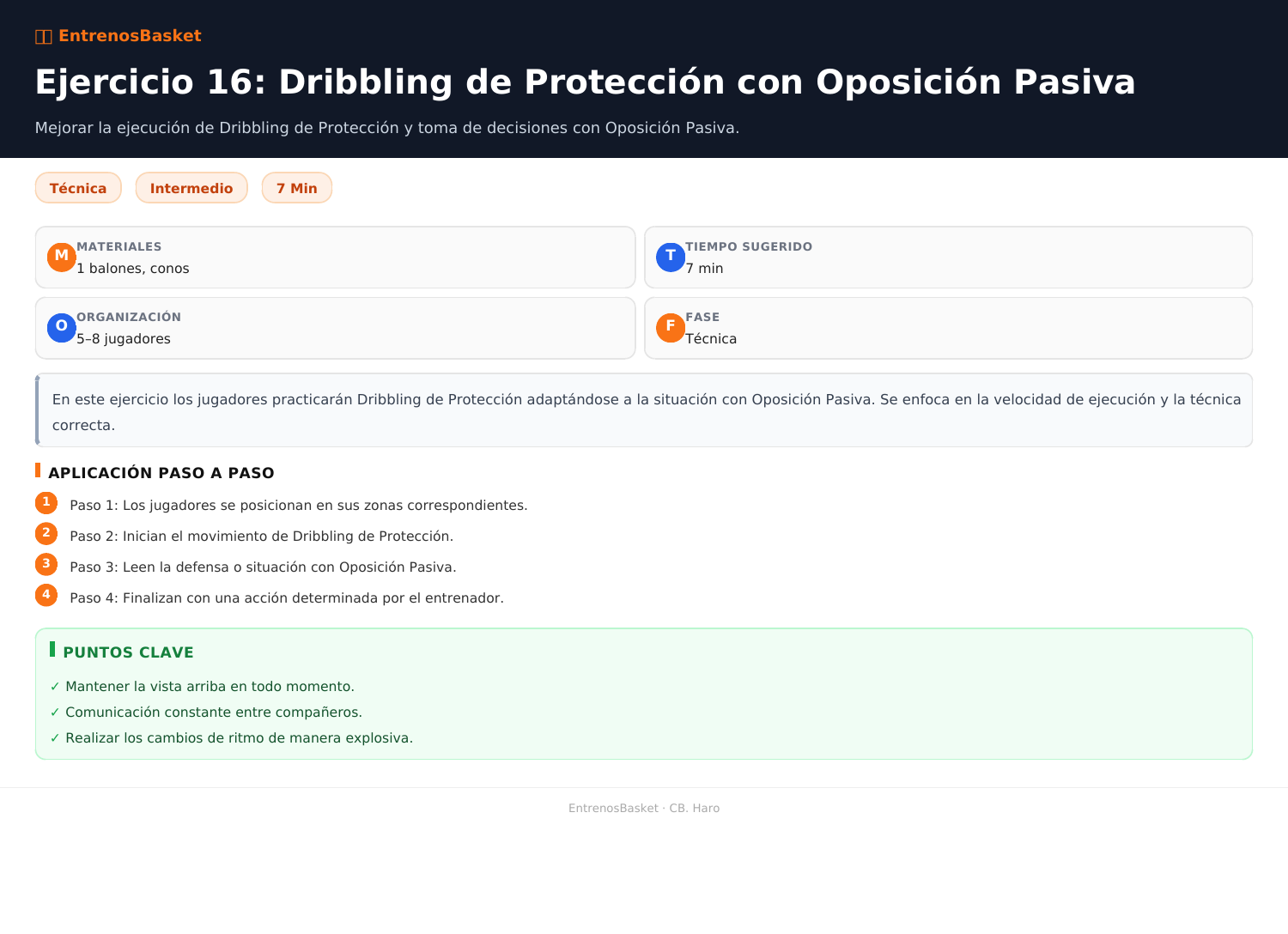 Ejercicio 16: Dribbling de Protección con Oposición Pasiva