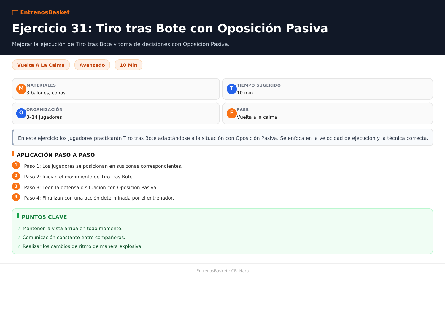 Ejercicio 31: Tiro tras Bote con Oposición Pasiva