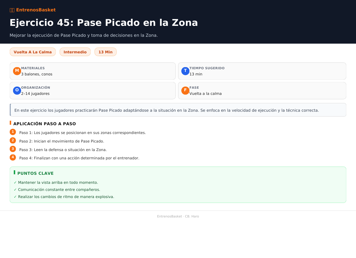 Ejercicio 45: Pase Picado en la Zona