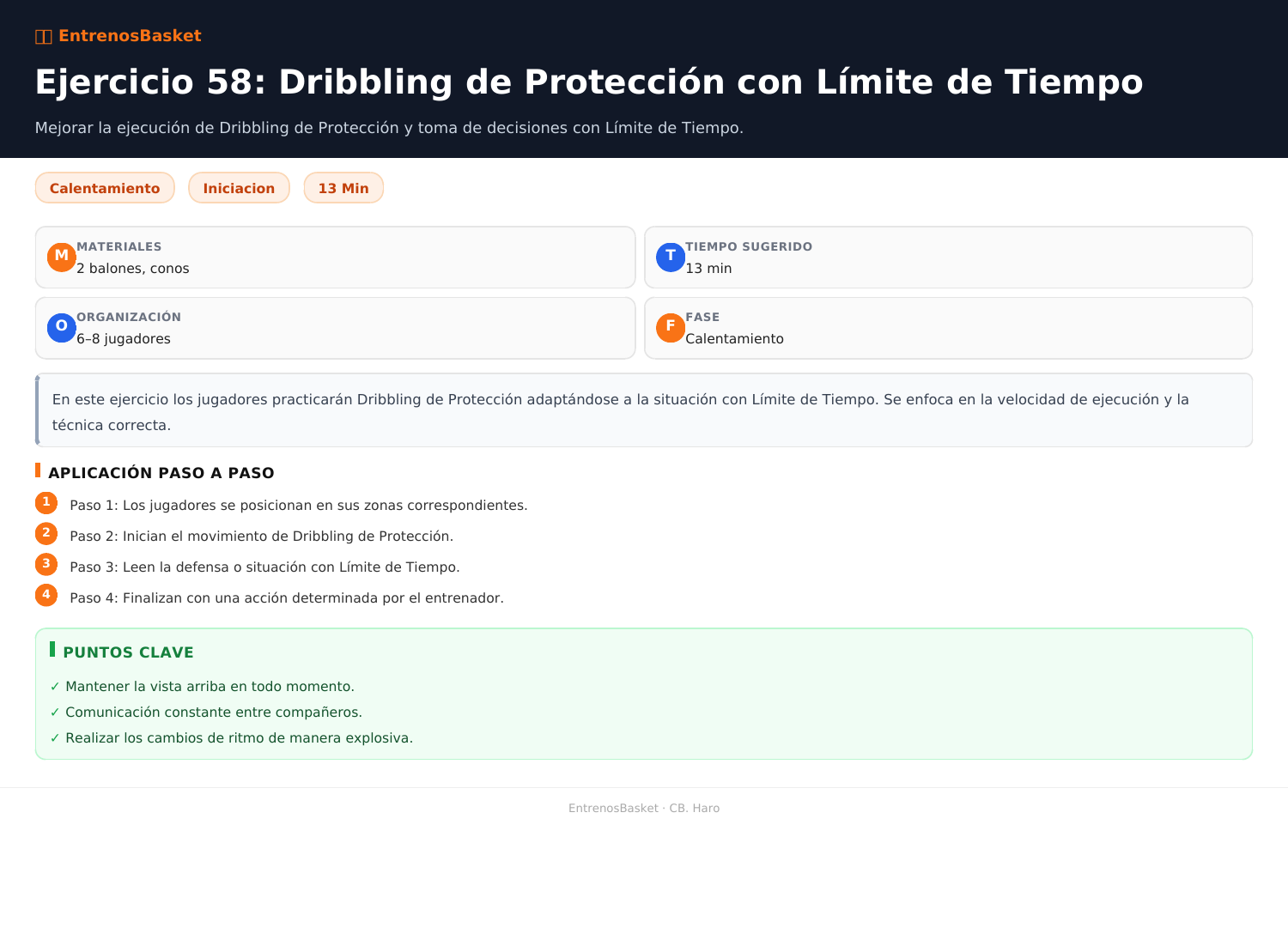 Ejercicio 58: Dribbling de Protección con Límite de Tiempo