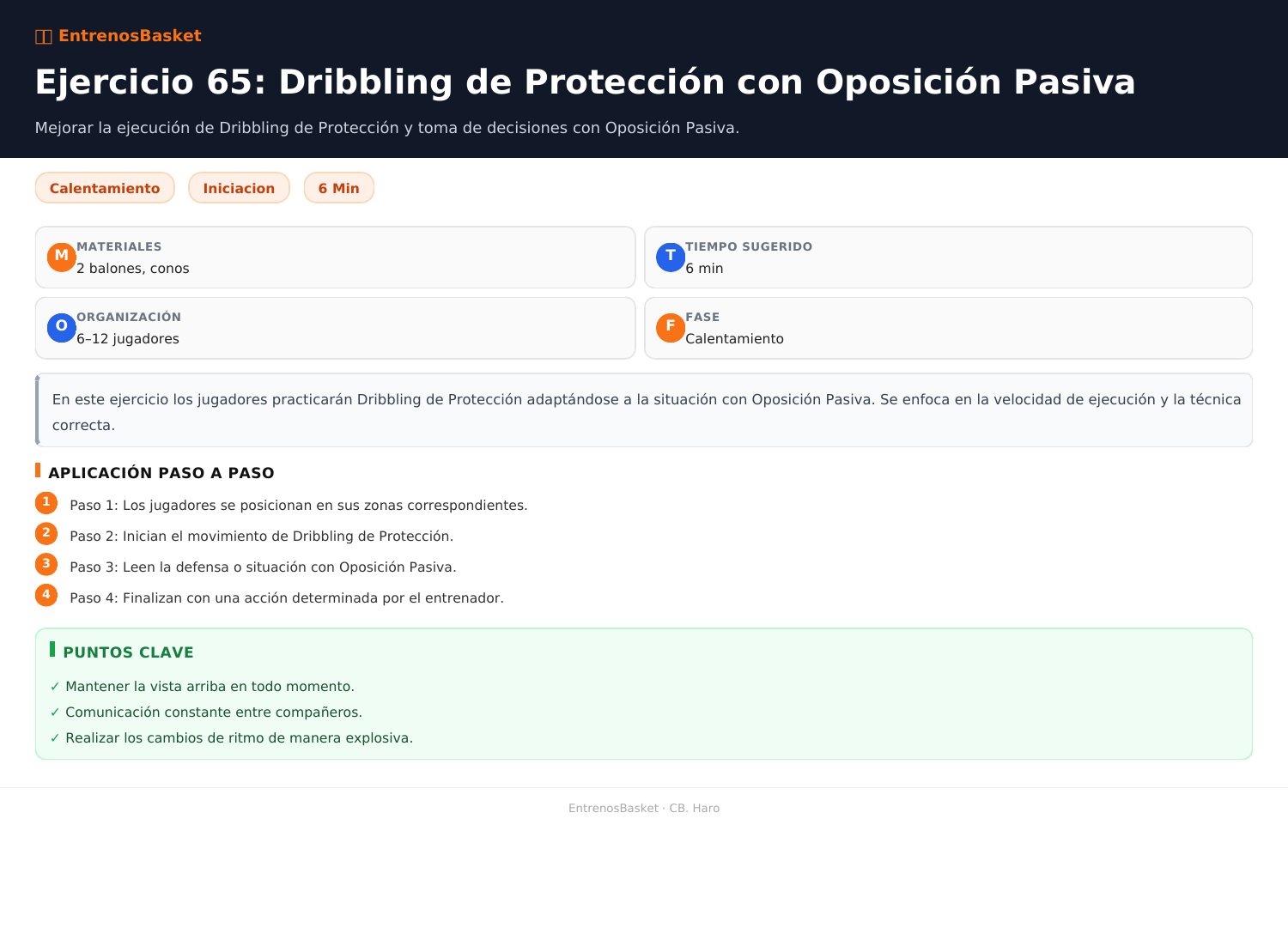 Ejercicio 65: Dribbling de Protección con Oposición Pasiva