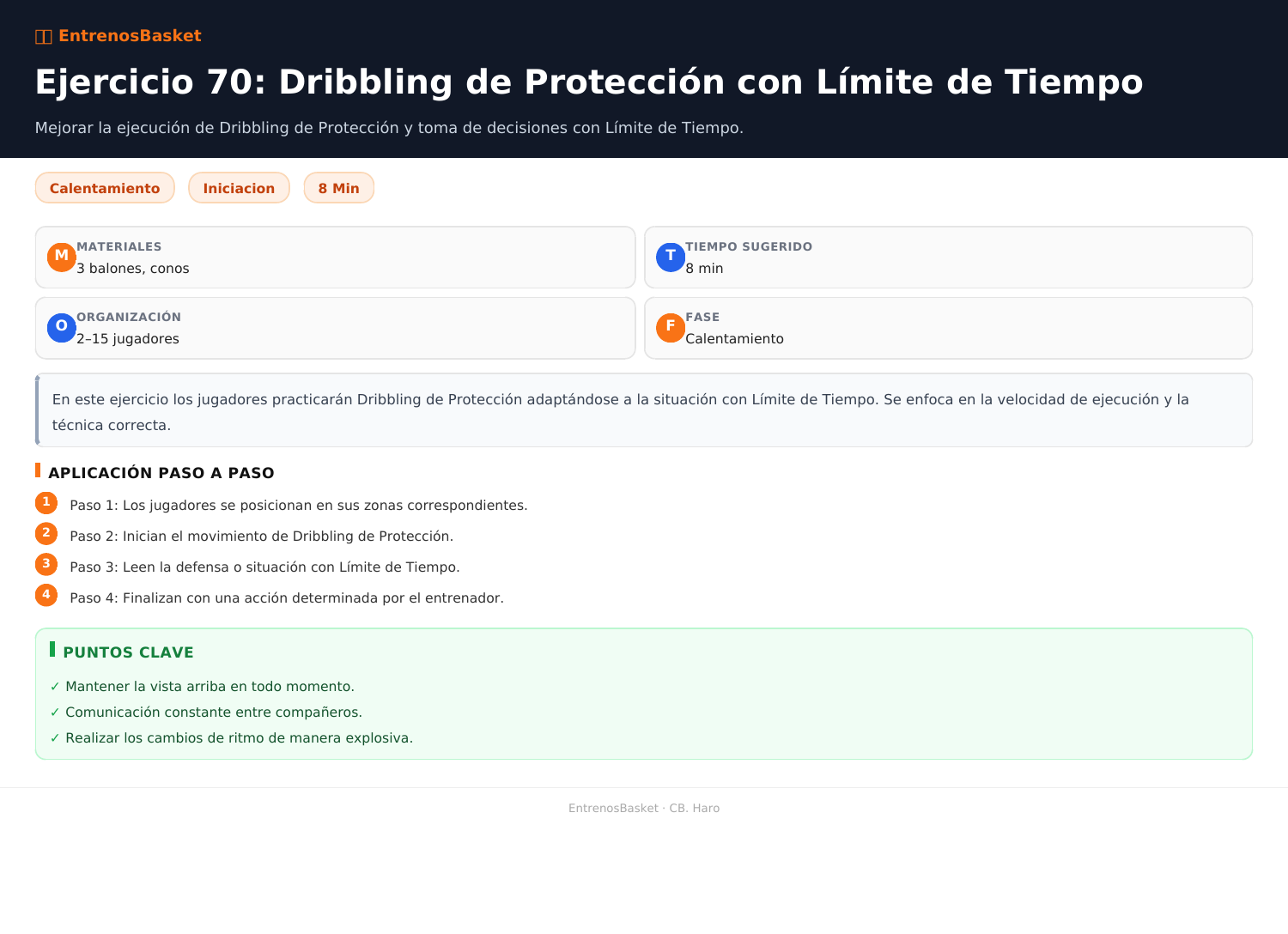 Ejercicio 70: Dribbling de Protección con Límite de Tiempo
