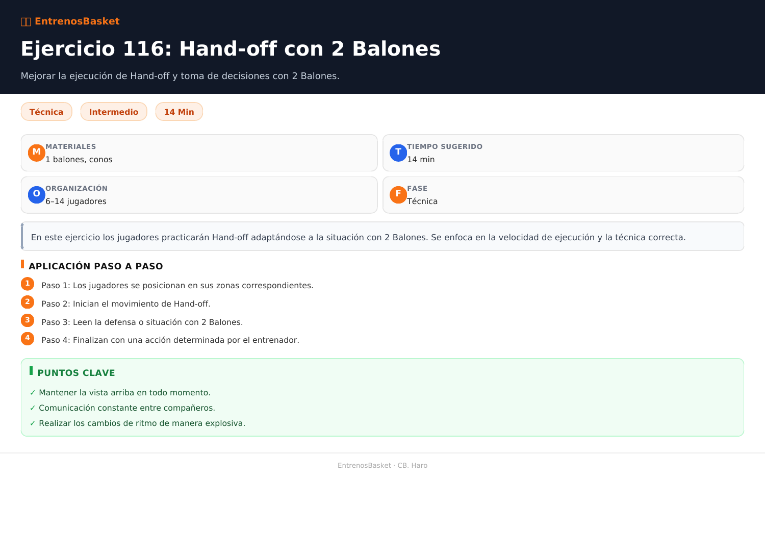 Ejercicio 116: Hand-off con 2 Balones