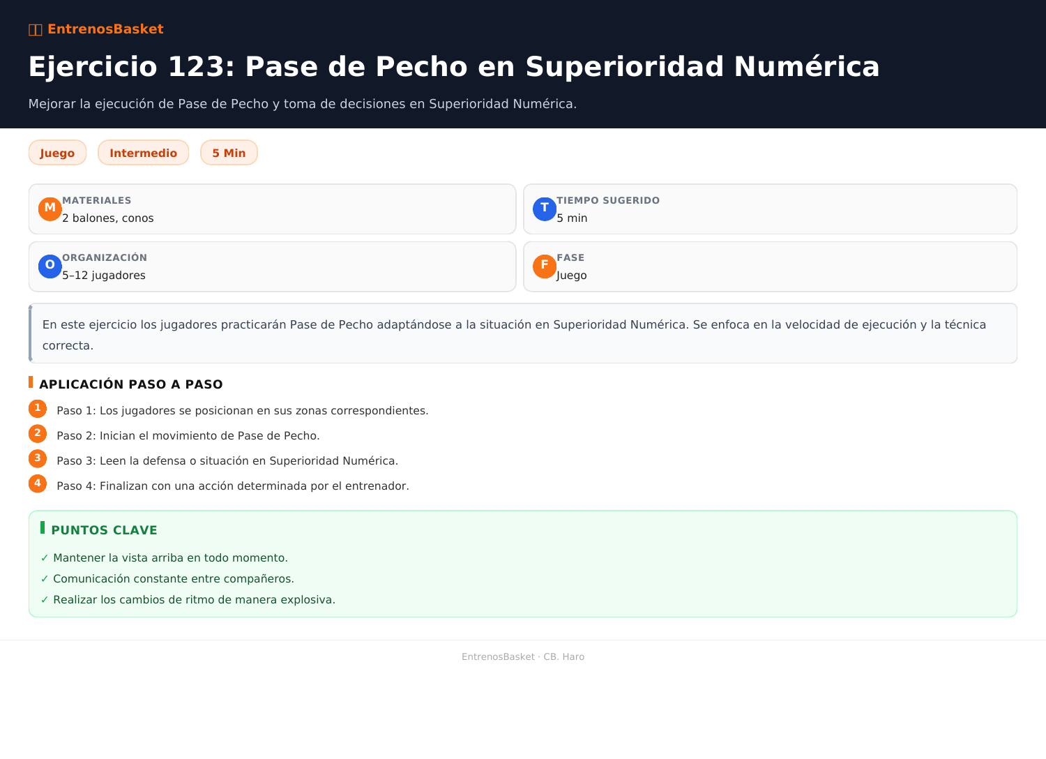 Ejercicio 123: Pase de Pecho en Superioridad Numérica