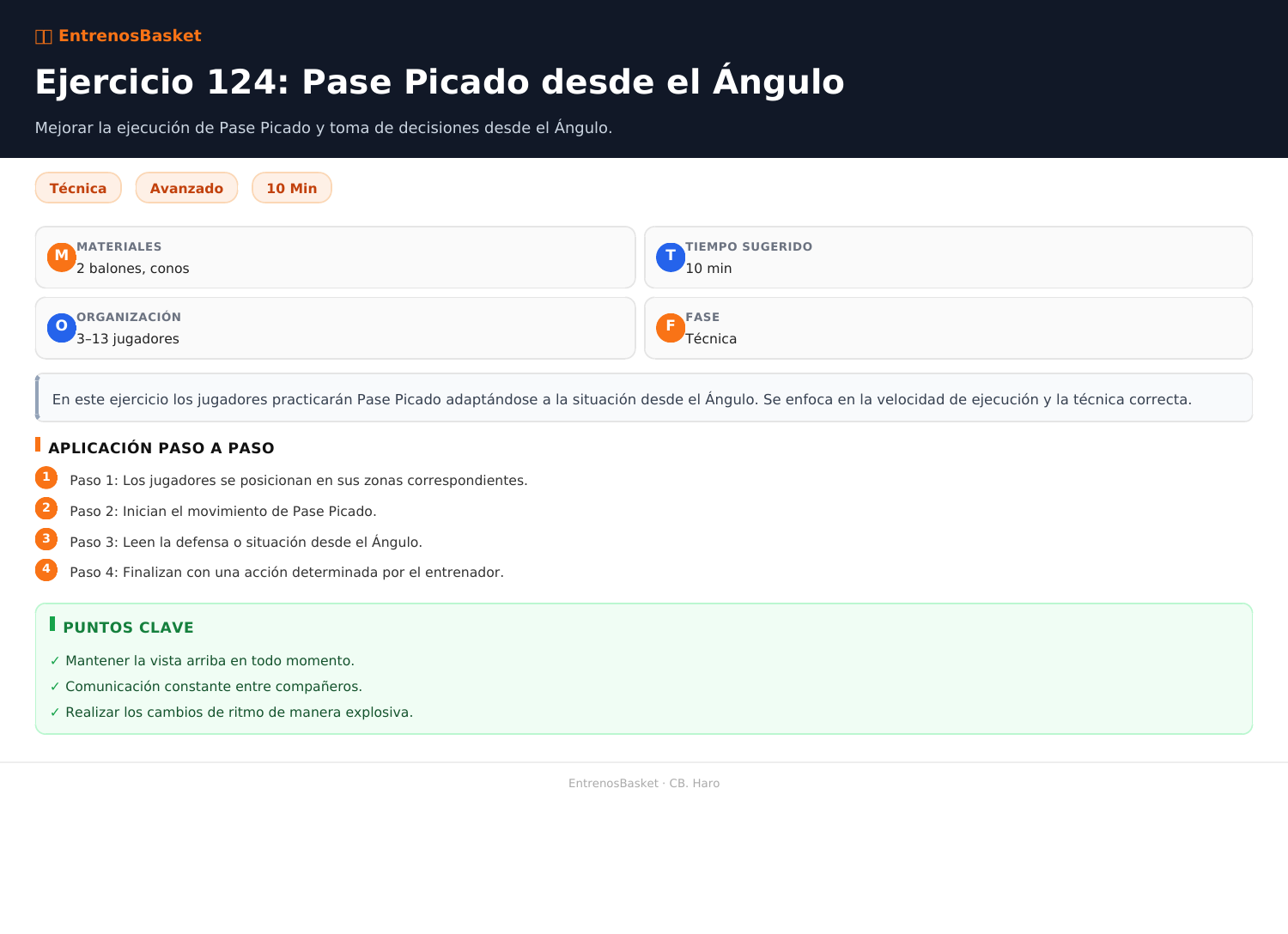Ejercicio 124: Pase Picado desde el Ángulo