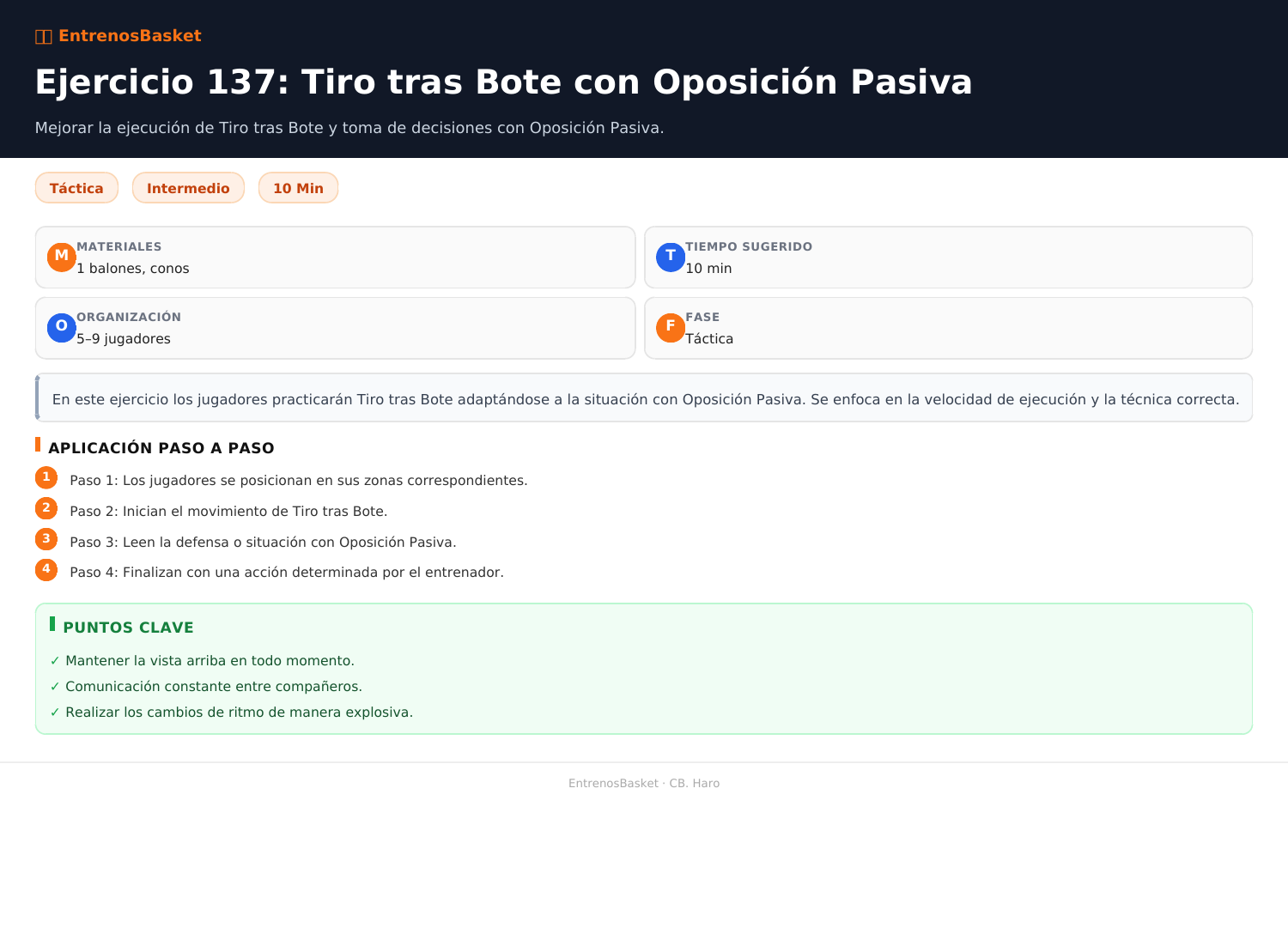 Ejercicio 137: Tiro tras Bote con Oposición Pasiva