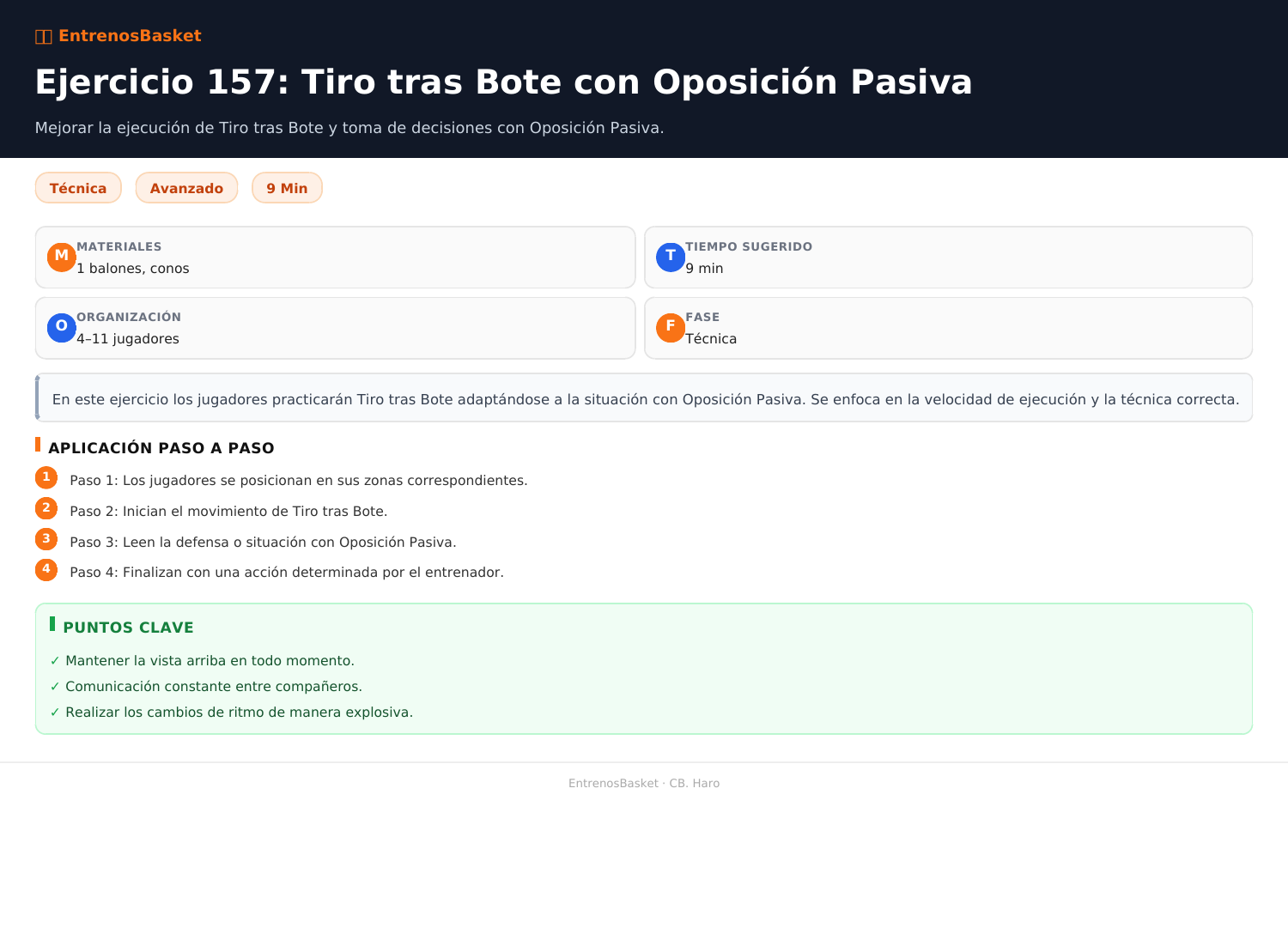 Ejercicio 157: Tiro tras Bote con Oposición Pasiva