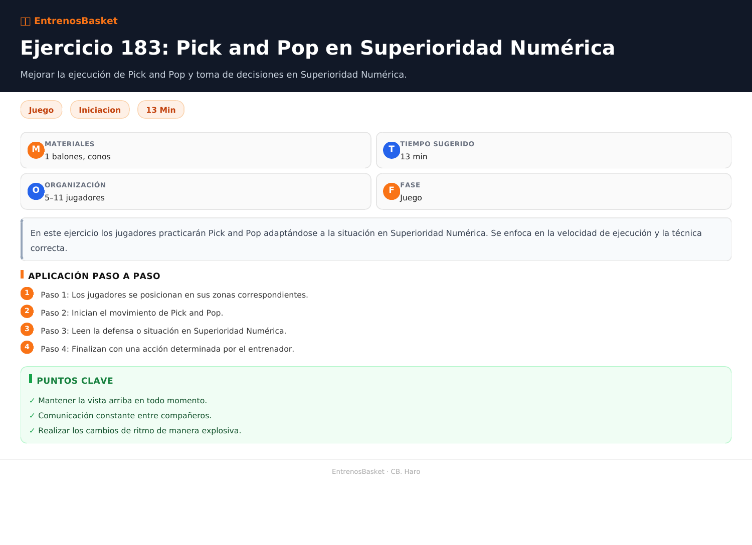 Ejercicio 183: Pick and Pop en Superioridad Numérica