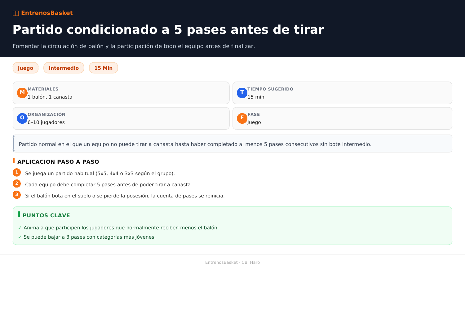 Partido condicionado a 5 pases antes de tirar