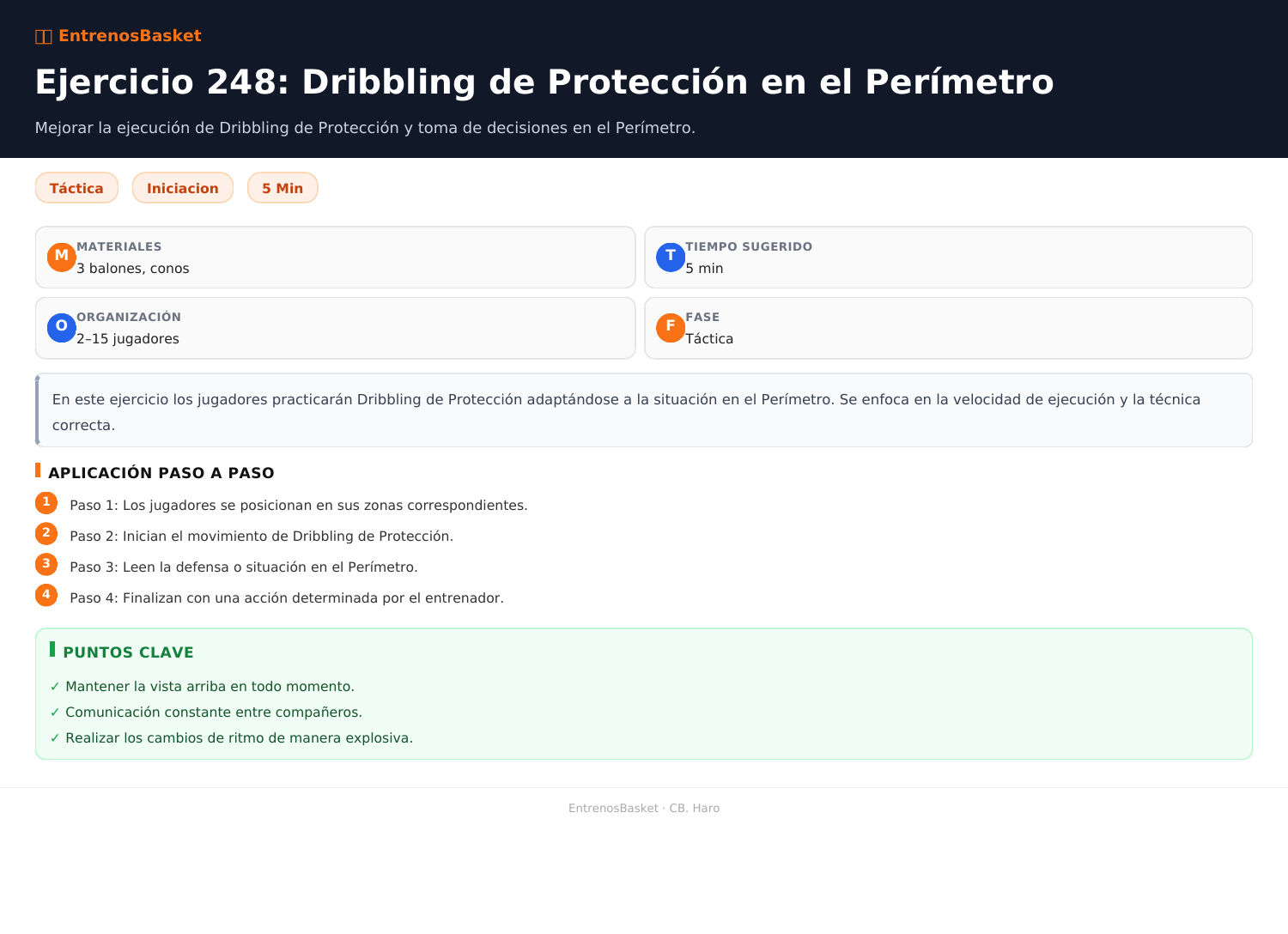Ejercicio 248: Dribbling de Protección en el Perímetro