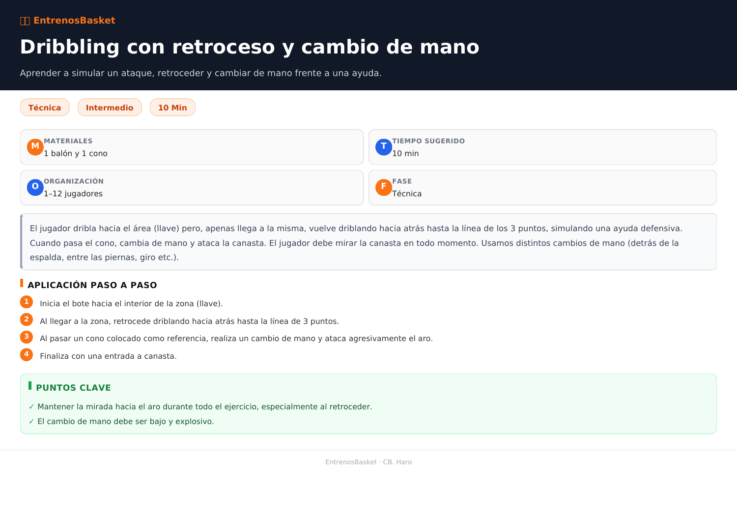 Dribbling con retroceso y cambio de mano