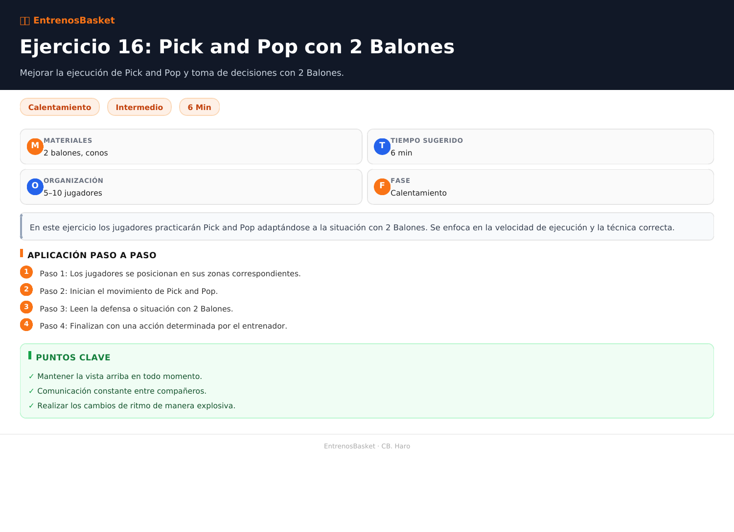 Ejercicio 16: Pick and Pop con 2 Balones