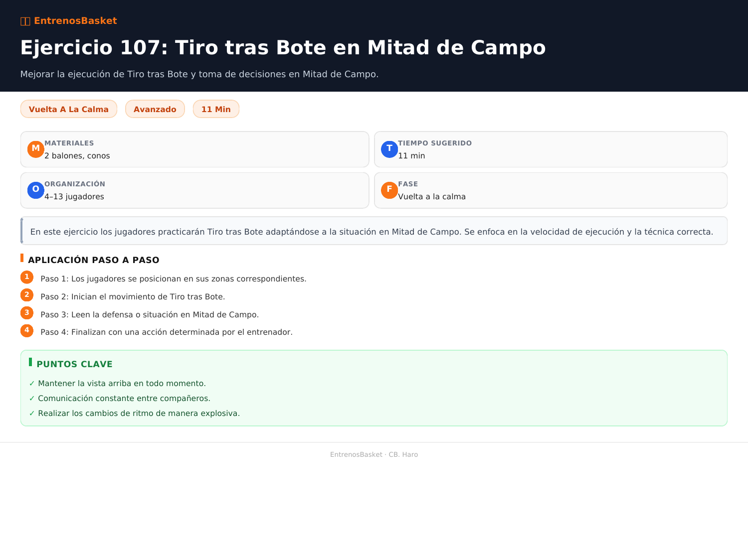 Ejercicio 107: Tiro tras Bote en Mitad de Campo