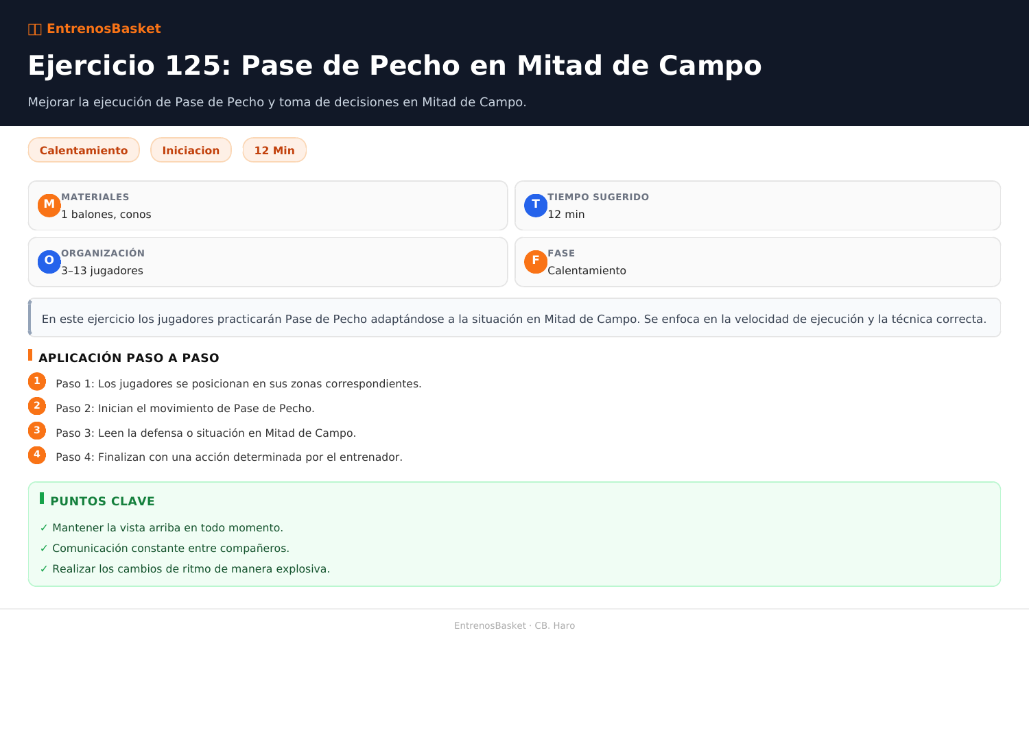 Ejercicio 125: Pase de Pecho en Mitad de Campo