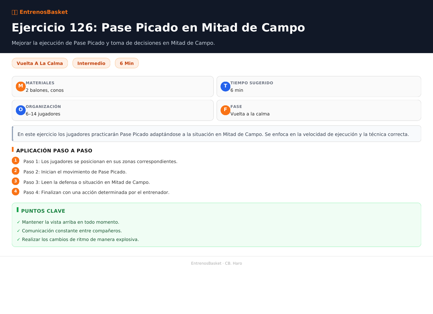 Ejercicio 126: Pase Picado en Mitad de Campo