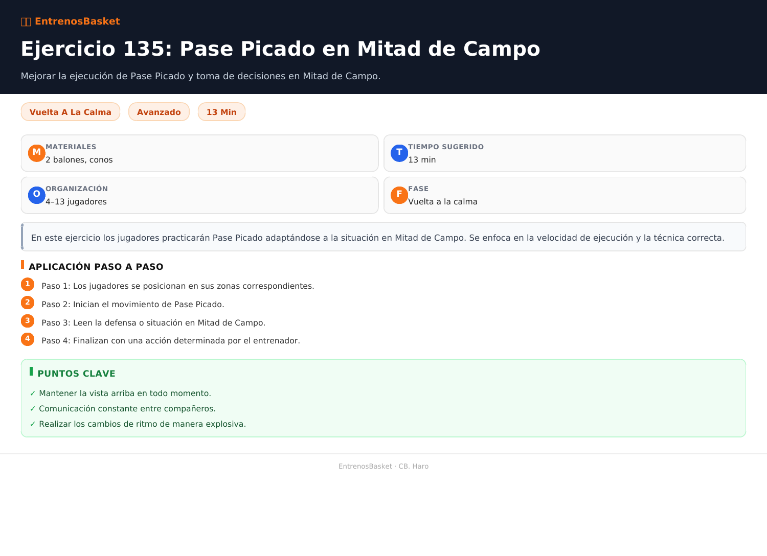 Ejercicio 135: Pase Picado en Mitad de Campo