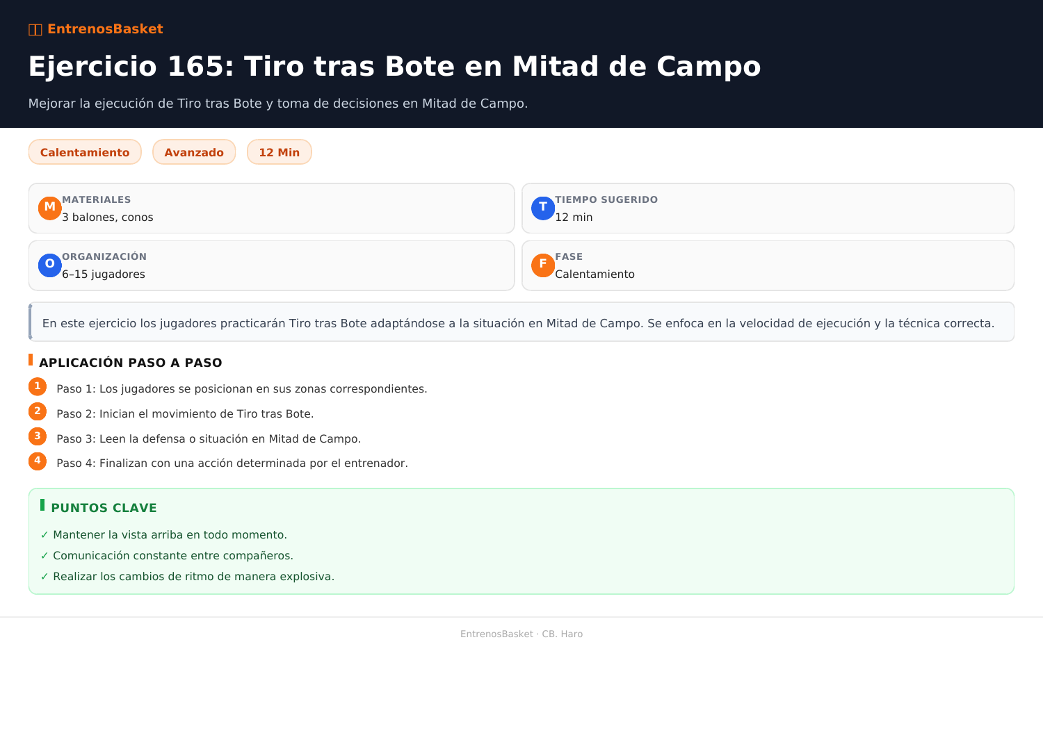 Ejercicio 165: Tiro tras Bote en Mitad de Campo