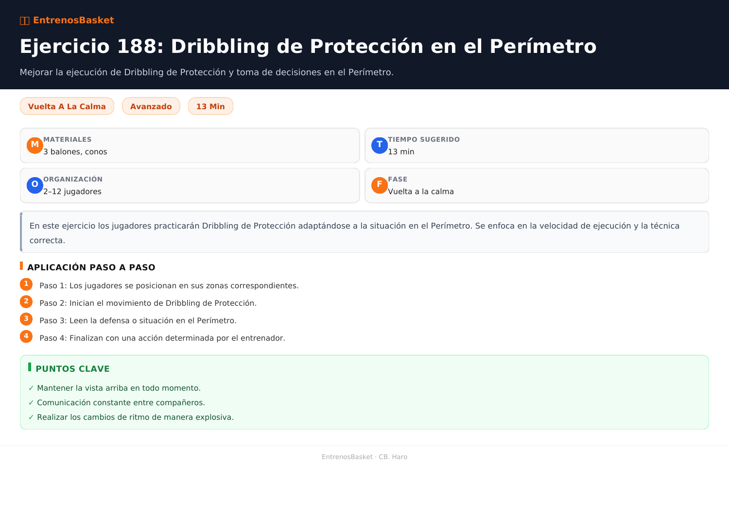Ejercicio 188: Dribbling de Protección en el Perímetro