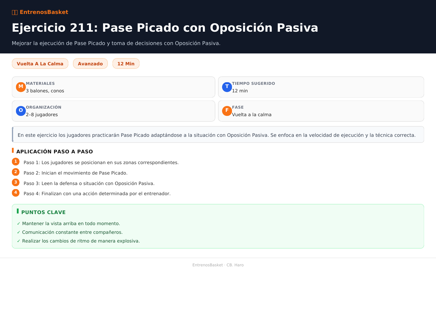 Ejercicio 211: Pase Picado con Oposición Pasiva
