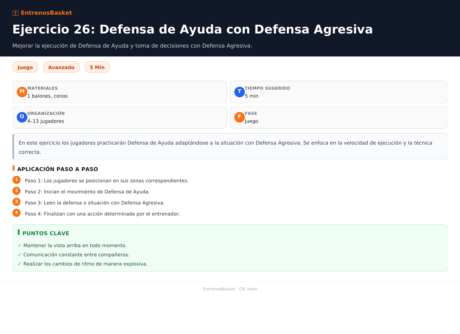 Ejercicio 26: Defensa de Ayuda con Defensa Agresiva