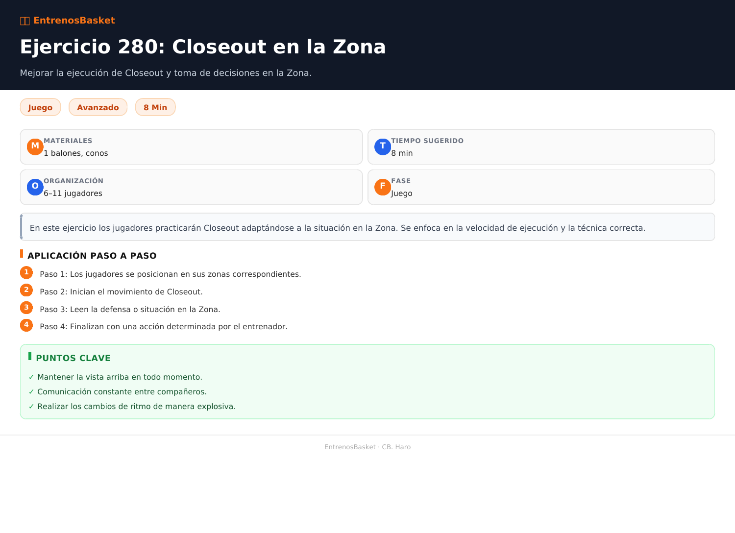 Ejercicio 280: Closeout en la Zona