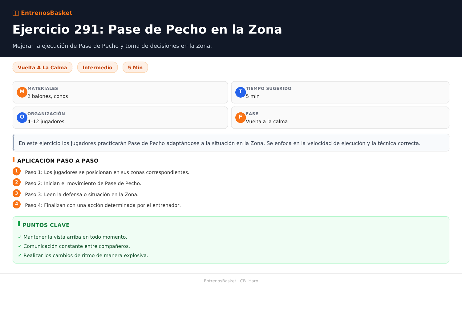 Ejercicio 291: Pase de Pecho en la Zona