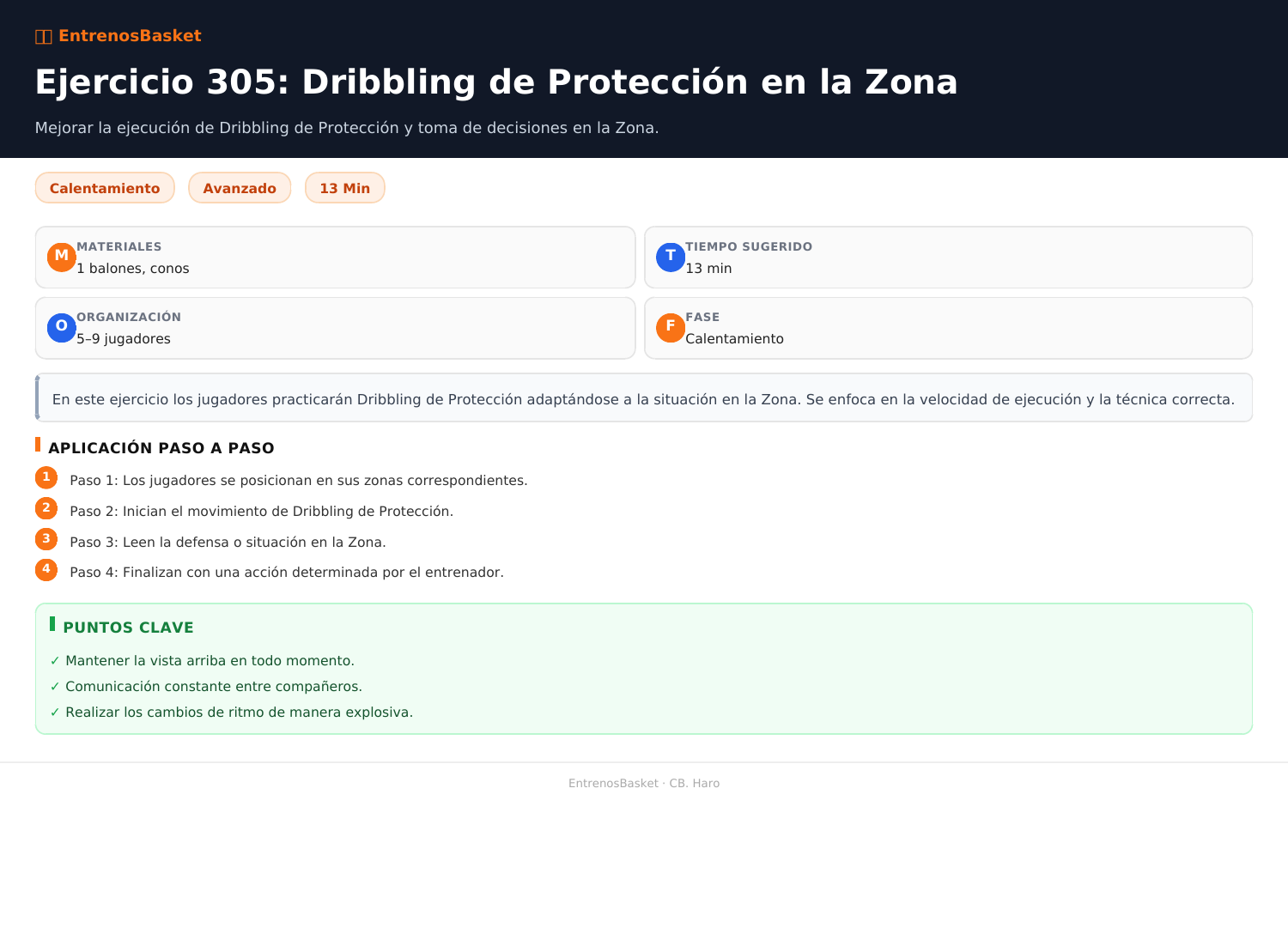 Ejercicio 305: Dribbling de Protección en la Zona