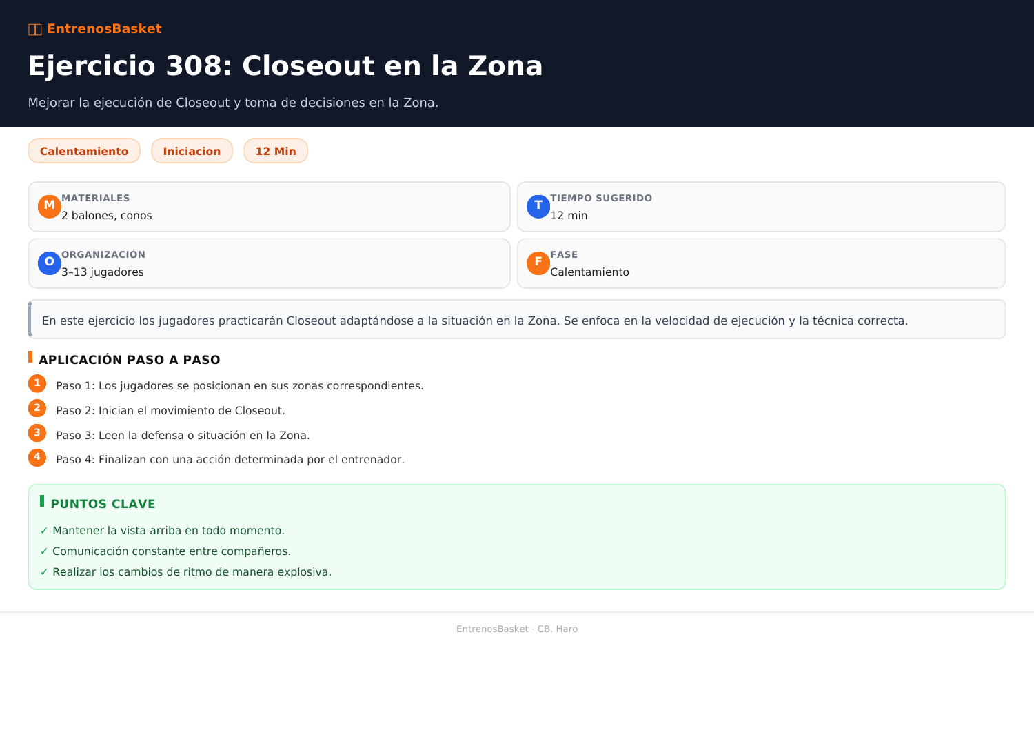 Ejercicio 308: Closeout en la Zona